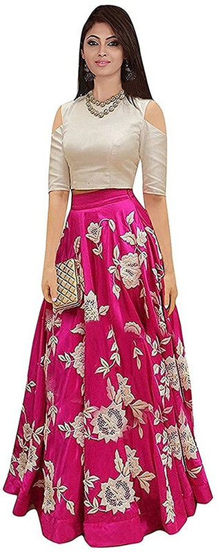 marvadicollections Cotton Blend Embroidered Gown/Anarkali Kurta & Bottom Material(Semi Stitched)