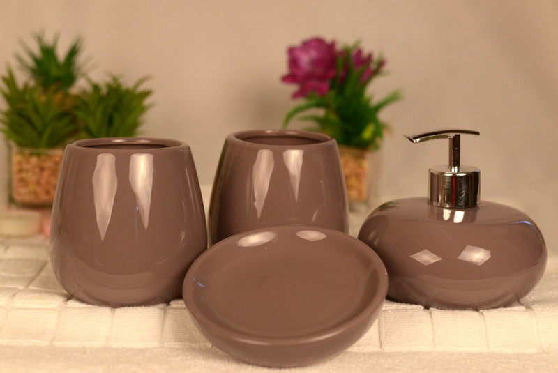 Scrafts Purple Elegant Set of 4 Ceramic Bathroom Set Washing Machine Soap Dispenser