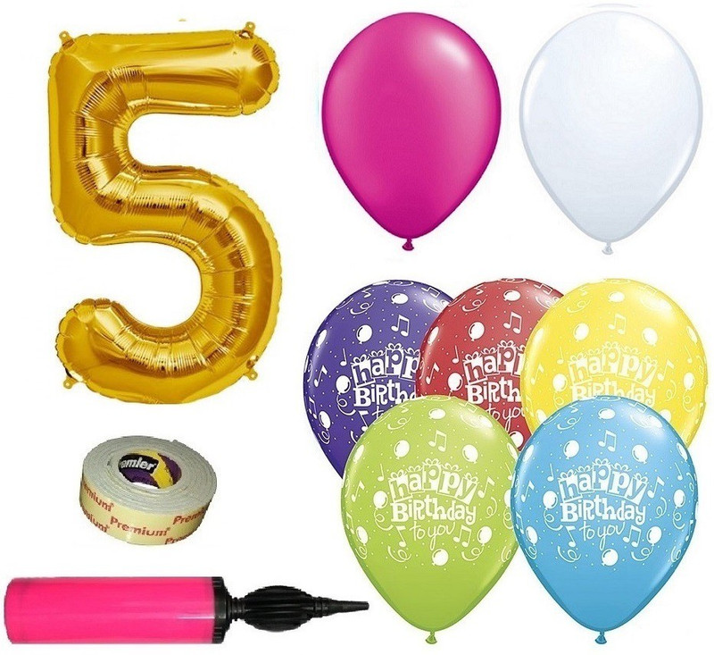 easypartystore 5th Birthday Decoration kit for Baby Girls (5th Birthday Combo 48 items including Balloon Pump)(Set of 48)