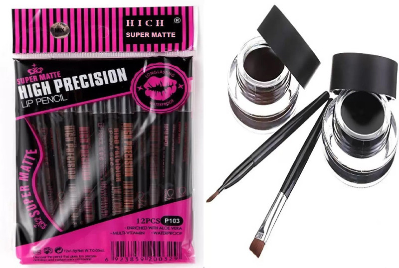 hich Eye Liner Black Brown and MN Super Matte High Precision lip liner (12 pencils)(2 Items in the set)