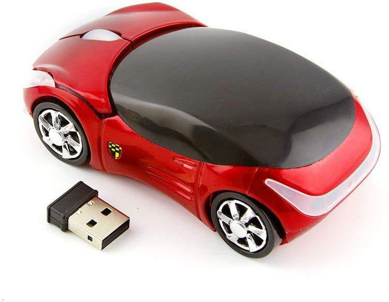 microware Cool Sport Car Shaped Mouse 2.4GHz Wireless Car Mouse Ultra Small Optical Gaming Mouse Mini Office Mice for PC Computer Laptop Perfect Present for Kids or Girls (Red) Wireless Ambidextrous Optical Gaming Mouse With Bluetooth(USB 2.0, Red)