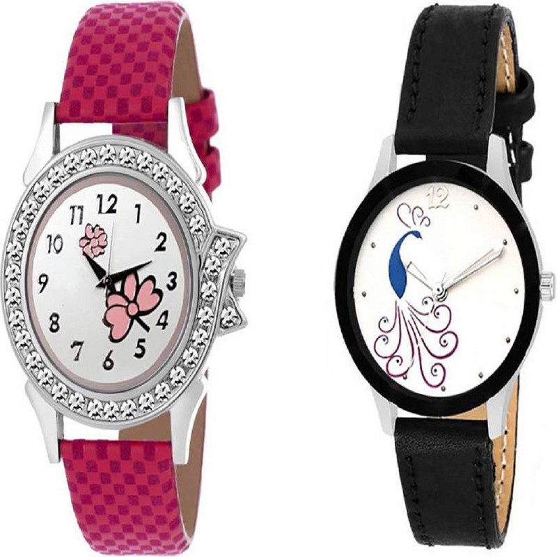 parekh enterprise new pink deamond and blak watch combo of 2 watches for girls and women. Analog Watch  - For Women