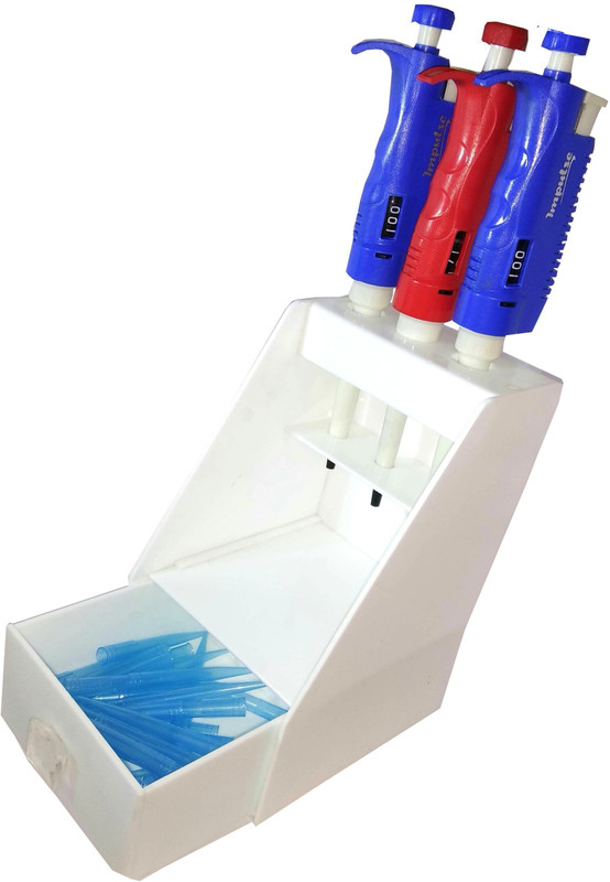 vlab 3 Compartments ACRYLIC MICROPIPETTE STAND WITH DRAWER FOR 3 PIPETTE(White)