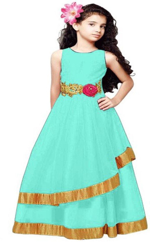 satyamfab Girls Maxi/Full Length Party Dress(Multicolor, Sleeveless)