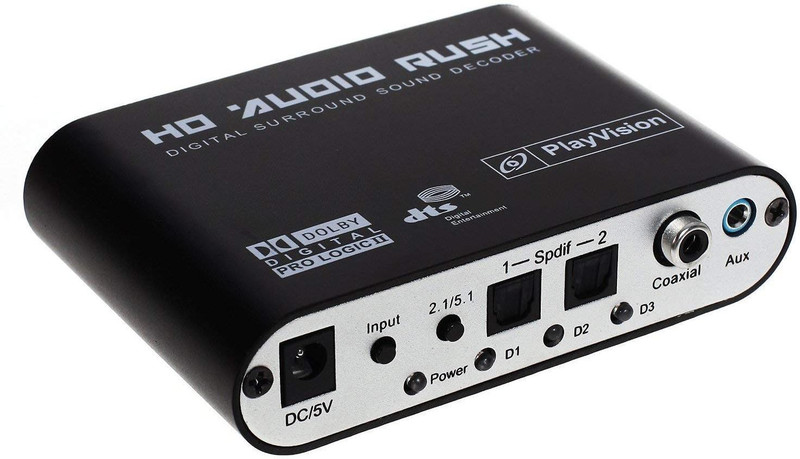 microware Digital Audio Decoder to Analog 5.1 Converter -Convert Digital Optical Coaxial DTS AC3 Dolby Signal and Stereo(R/L) Audio Signal into 5.1/2.1 Analog Output Media Streaming Device(Black)