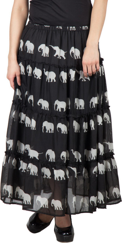 Famous by Payal Kapoor Printed Womens Gathered Black Skirt RS.1675 (74.00% Off) - Flipkart