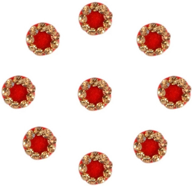 beauty gold LCD stone designer small bindi for beautiful lady & girl forehead, nails Red Bindis(mugli marathi, bengali bindi, Bollywood style)