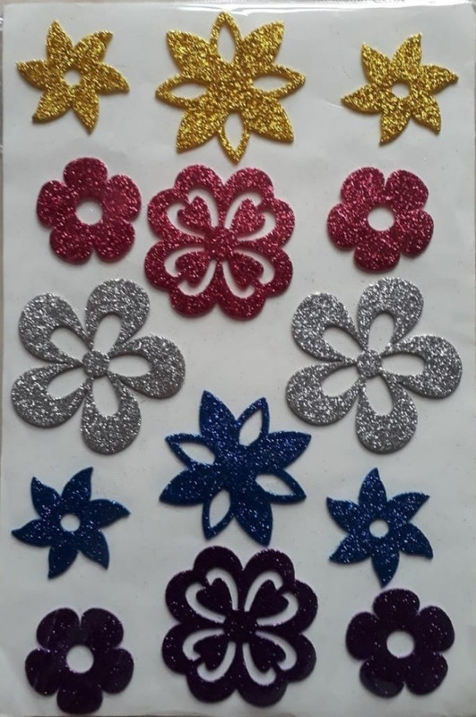 ecaart Glitter Flower Design Foam Sheet Sticker set of 3