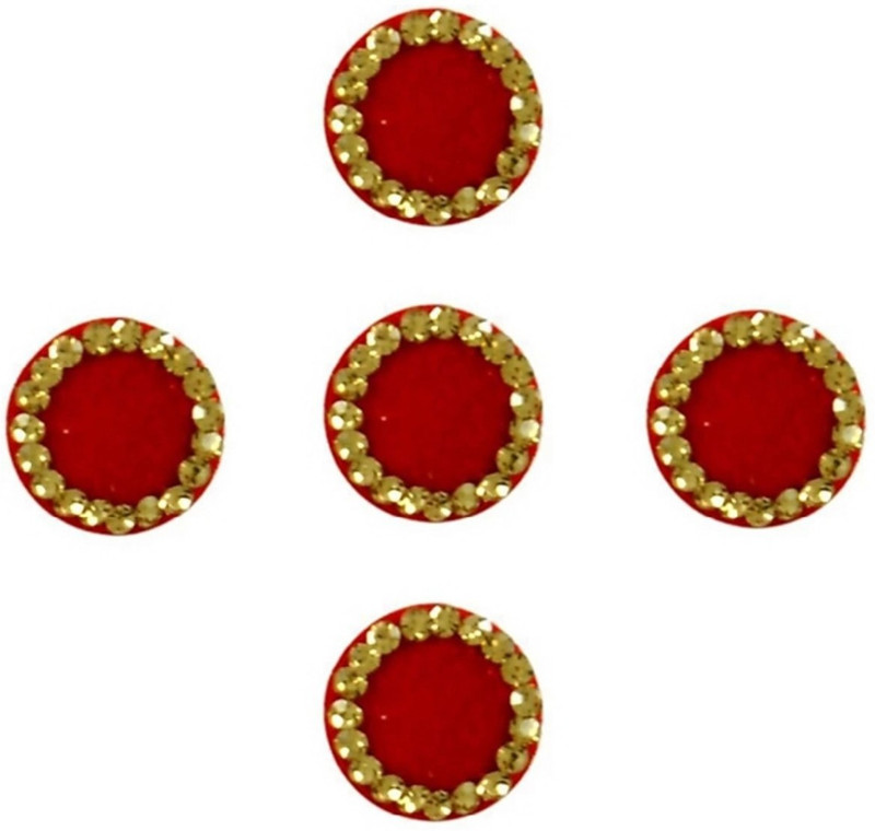 beauty gold designer big bindi for beautiful lady & girl forehead, nails Red Bindis(mugli marathi, bengali bindi, Bollywood style)