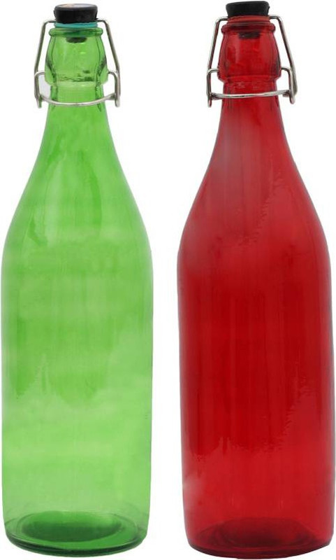 glamorous a new decorative transparent and colorful glass bottles 1000 ml Bottle(Pack of 2, Multicolor)
