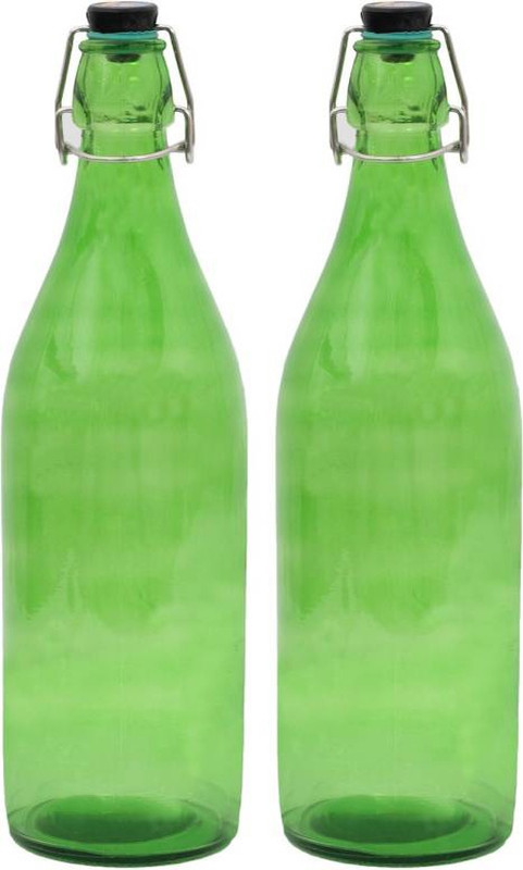 glamorous a new decorative transparent and colorful glass bottles 1000 ml Bottle(Pack of 2, Green)