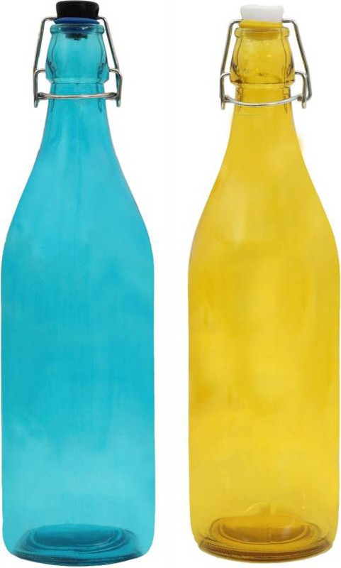 glamorous a new decorative transparent and colorful glass bottles 1000 ml Bottle(Pack of 2, Multicolor)