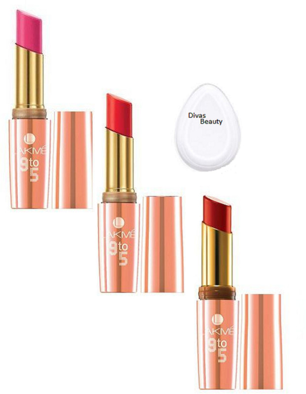 divas beauty Silicon Puff& 9 To 5 Creme Lipstick Natural Pack Of 3(4 Items in the set)