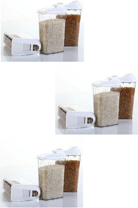 saiswar 1100 ml each (9 pcs) easy flow cereal dispencer food container storage box Perfect For Cereals, Rice, Pulses  - 1100 ml PP (Polypropylene) Grocery Container(Pack of 9, White)