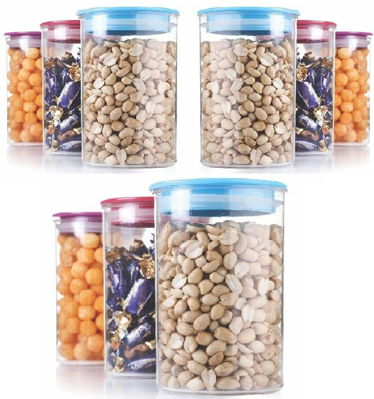 saiswar Saiswar Plastic (SetOf 9) Air Resistance Storage Box Container Cereal Dispenser Jar 900Ml Idle For KitchenContainer storage  - 900 ml PP (Polypropylene) Grocery Container(Pack of 9, Multicolor)