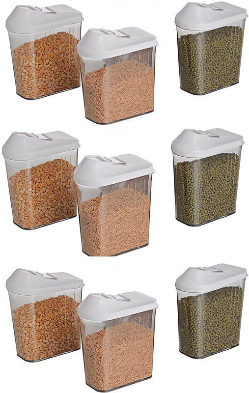 saiswar Easy Flow 9 Pcs Cereal Dispenser | Storage Jar | Food Rice Storage Box  - 750 ml PP (Polypropylene) Tea Coffee & Sugar Container, Grocery Container(Pack of 9, White)