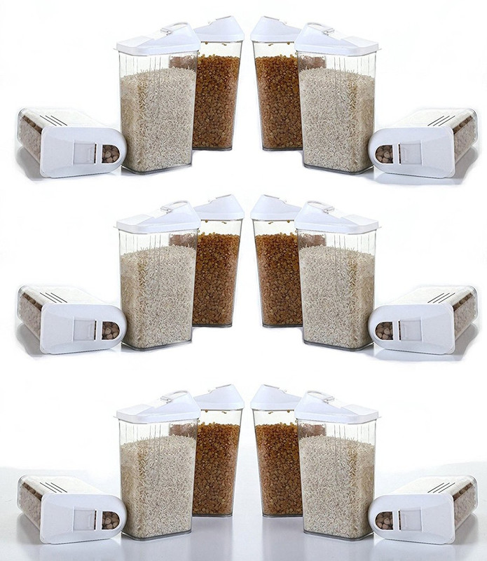 saiswar saiswar 1100 ml each (18 pcs) easy flow cereal dispencer food container storage box Perfect For Cereals, Rice, Pulses  - 1100 ml PP (Polypropylene) Grocery Container(Pack of 18, White)
