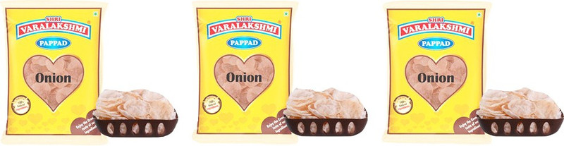 varalakshmi Onion Flavoured Sabudana Papad Pack of 3 (300grams) Masala Papad 300 g(Pack of 3)