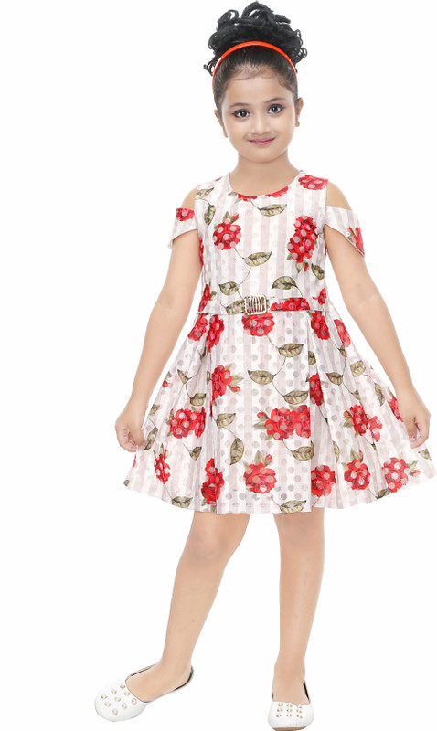 nukids Girls Mini/Short Casual Dress(Multicolor, Half Sleeve)