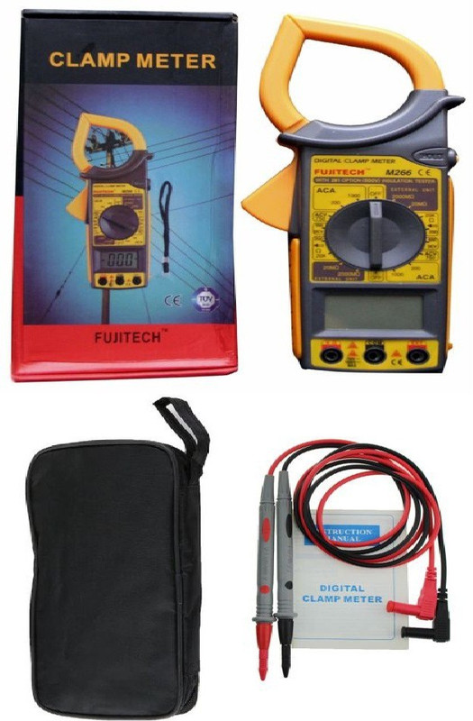 fujitech M266 New Arrival with Anti Drop Handle Digital Clamp Meter Handheld Multimeter AC/DC Voltage, AC Current, Resistance Tester, Diode Check & Continuity Tester, Full Overload Protection, Low Battery Indication & Over-range Indication Electrical Measuring Tool High Quality DM6266 Large Display 