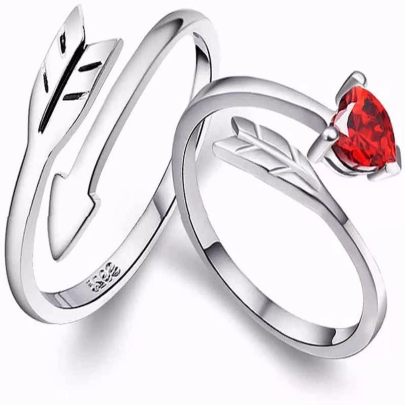 silver creations ADJUSTABLE COUPLE BAND RING SET Alloy Cubic Zirconia Silver Plated Ring Set