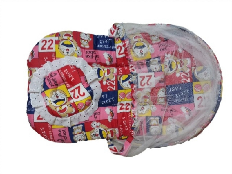 stockhawkers baby bed with attached mosquito net bady bed with attached mosquito net cartoon print(Fabric, Multicolor)