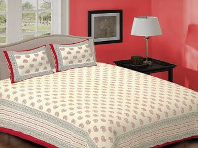 sapphirelanes 150 TC Cotton Double Printed Bedsheet(Pack of 1, PRINTED-OFF WHITE BASED DEEP MAROON DESIGN)
