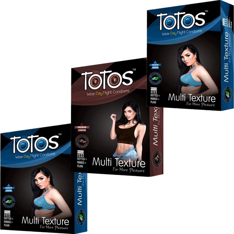 TOTOS MINT AND CHOCOLATE AND MINT FLAVOUR MULTI TEXTURE DOTTED CONDOM FOR MENS PRMIUM PACK AND 3 PACK IN 30 PCS Condom(Set of 3, 30S)