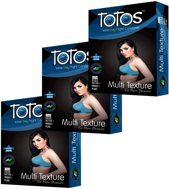 TOTOS WEAR DAY NIGHT PREMIUM MINT FLAVOURED MULTI TEXTURE FOR MORE PLEASURE DOTTED FOR MEN Condom(Set of 3, 30S)