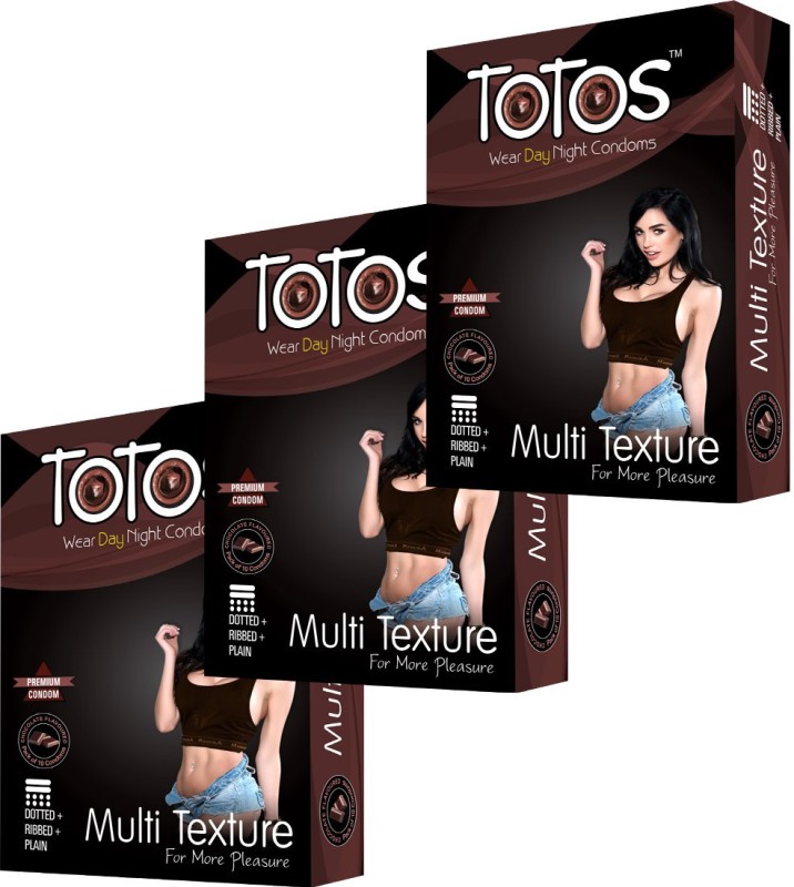 TOTOS WEAR DAY NIGHT PREMIUM CHOCOLATE FLAVOURED MULTI TEXTURE FOR MORE PLEASURE DOTTED FOR MEN 30 PCS SET OF 3 PACK Condom(Set of 3, 30S)
