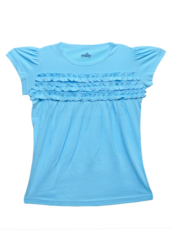 vidipta Girls Casual Cotton Blend Top(Light Blue, Pack of 1)