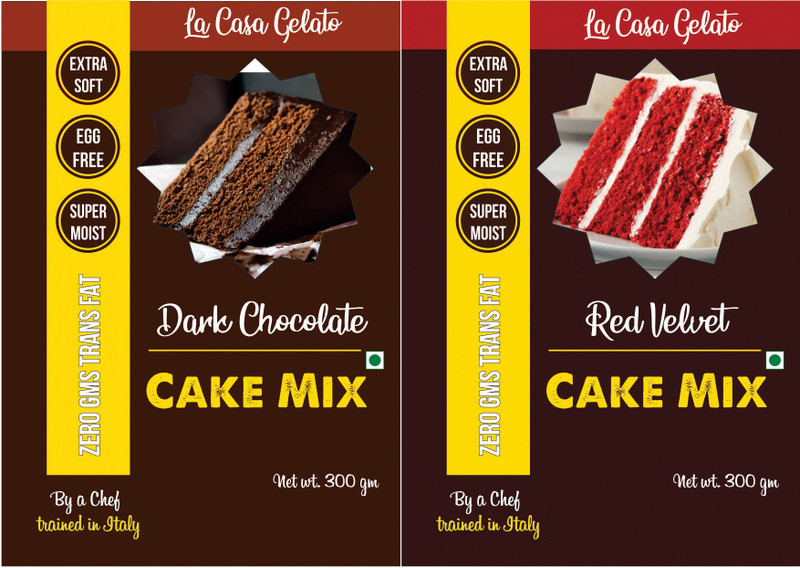 La Casa Belgian Chocolate + Red Velvet Eggless Cake Mix Combo 600 g(Pack of 2)