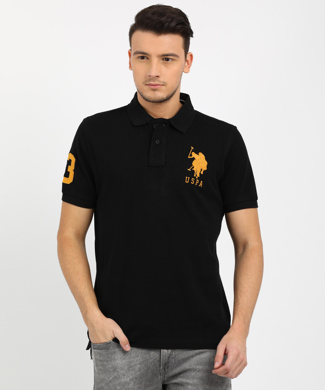 U.S. Polo Assn Solid Men Polo Neck Black T-Shirt