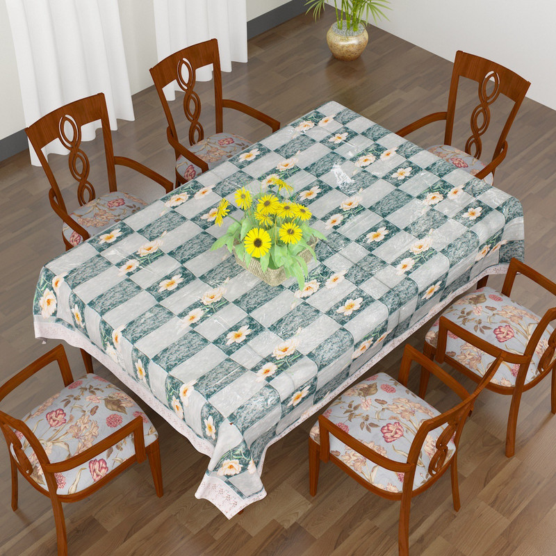 casa furnishing Printed 6 Seater Table Cover(Green, Vinyl)