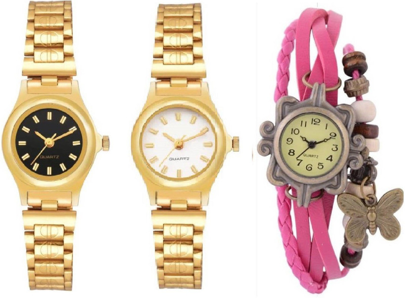 brtrsd New Designer dori pink Gold Strap Black Dial white Couple brtr0uy440p1 Analog Watch  - For Men & Women