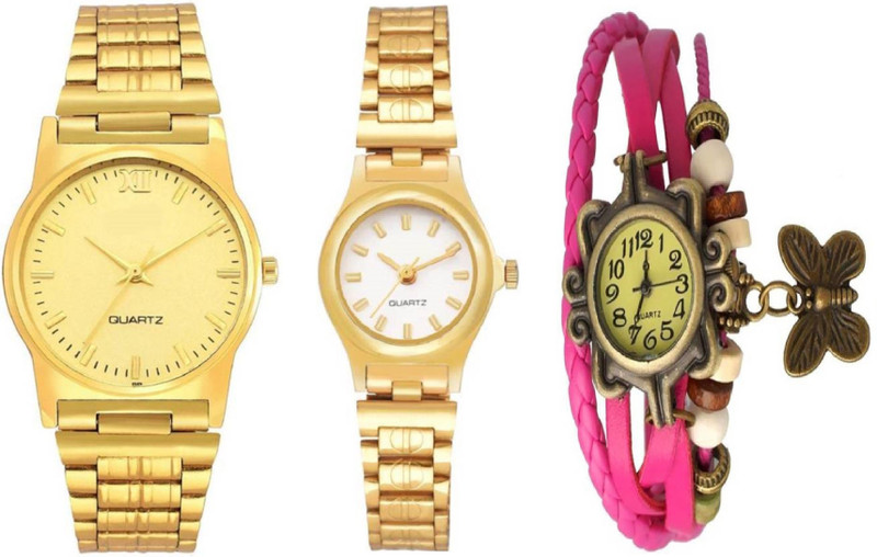 brtrsd New Designer dori pink Gold Strap gold Dial white Couple brtr0uy440p1 Analog Watch  - For Men & Women
