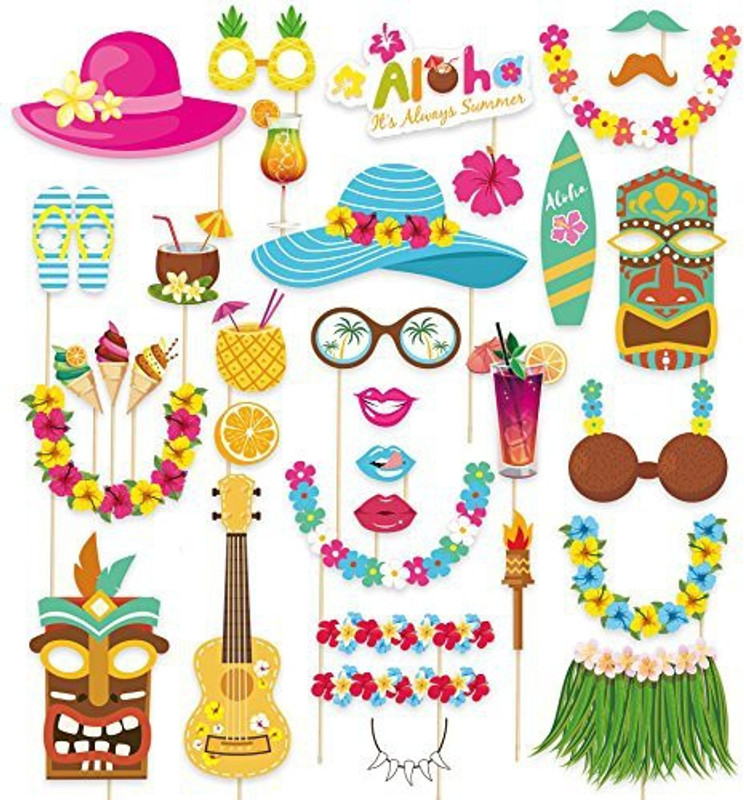 jollylife 65Ct Luau Hawaiian Photo Booth Props - Beach Tropical Tiki Summer Party Decorations Supplies