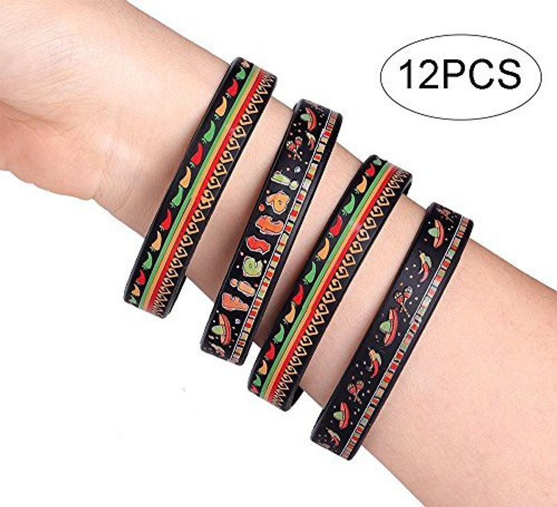 jollylife Fiesta Rubber Bracelets - Cinco De Mayo Party Favors Mexican Silicone Writbands Supplies Decorations