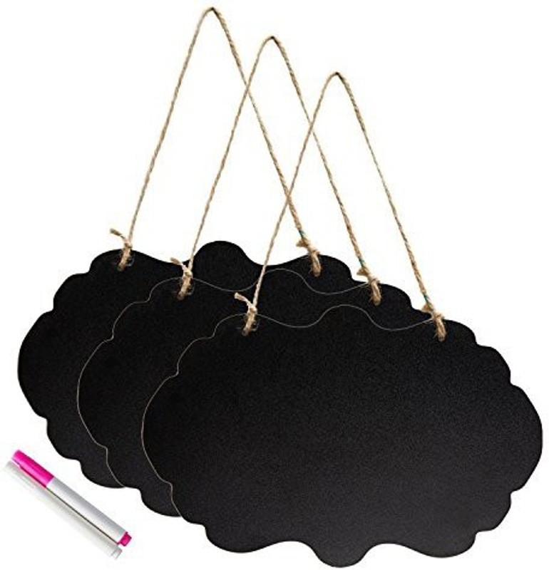 officematters 8 x 12 inch Wooden Double Sided Hanging Chalkboard Signs, Vintage Erasable Message Board Sign with Hanging String