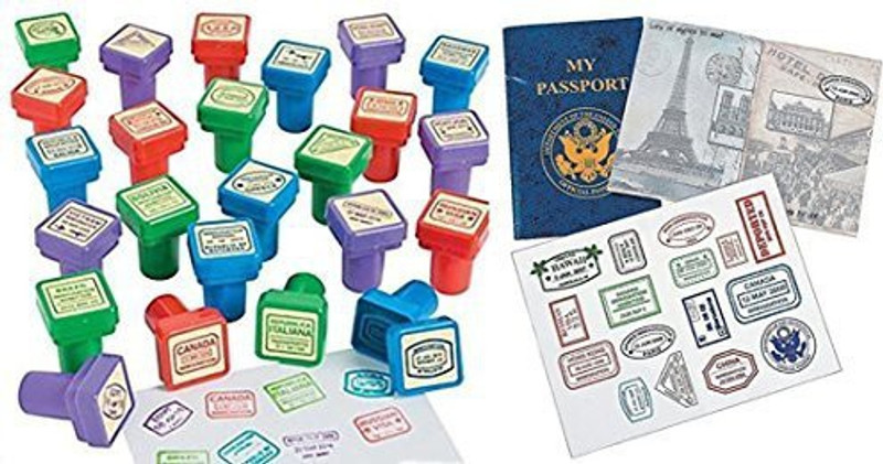 happy deals Set of 24 - Passport Stampers and 12 sticker books