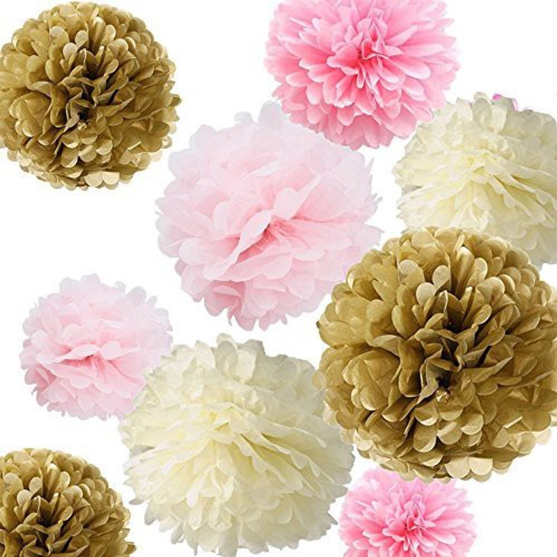 fondermolss Fonder Mols Tissue Paper Flowers Pom Pom Decorations - Pack of 12 pcs 14", 10", 8" Ivory, Light Pink, Pink and kahki Paper Flowe