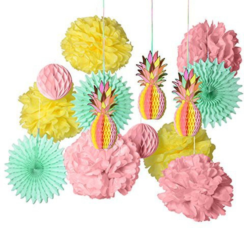 paper jazz PAPER JAZZ multicolored paper honeycomb pineapple table centerpiece hanging decoration decor for summer Hawaiian laua tiki beach