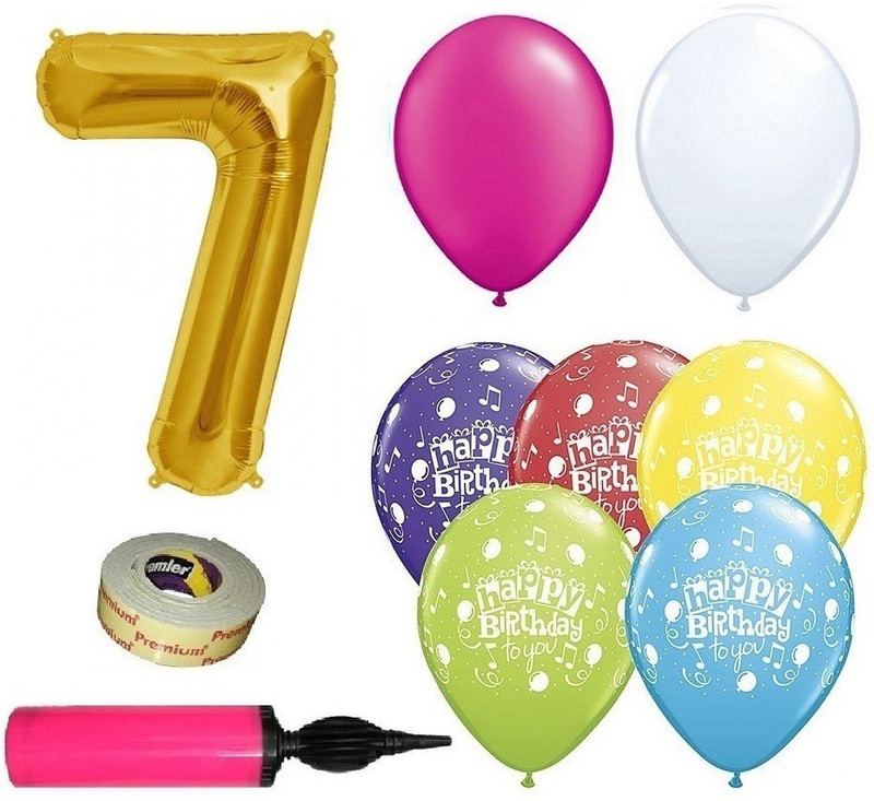 easypartystore 7th Birthday Decoration kit for Baby Girls (7th Birthday Combo 48 items including Balloon Pump)(Set of 48)