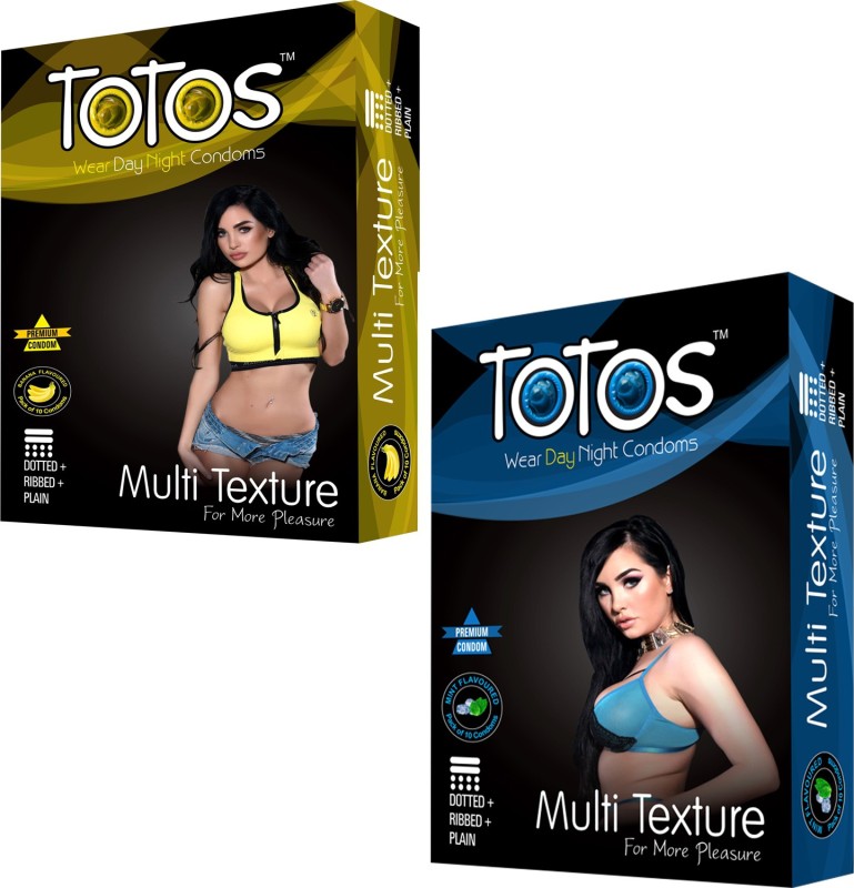 TOTOS WEAR DAY NIGHT PREMIUM BANANA AND MINT FLAVOURED MULTI TEXTURE FOR MORE PLEASURE DOTTED FOR MEN 30 PCS SET OF 3 PACK Condom(Set of 2, 20S)