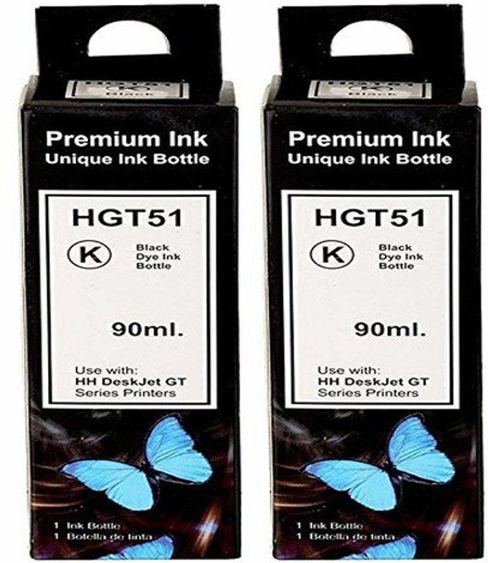 Printwell GT51 Black Refill Ink for HP Inkjet GT5820 / 5810 / GT5861 Printer (Pack of 2) Single Color Ink(Black)