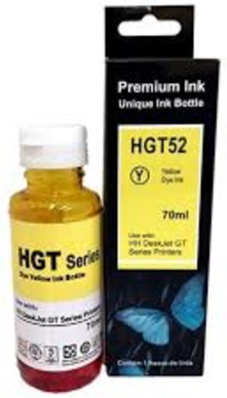 Printwell GT52 Yellow Refill Ink for HP Inkjet GT5820 / 5810 / GT5861 Printer 70 ML Each (Pack of 4) Single Color Ink(Yellow)