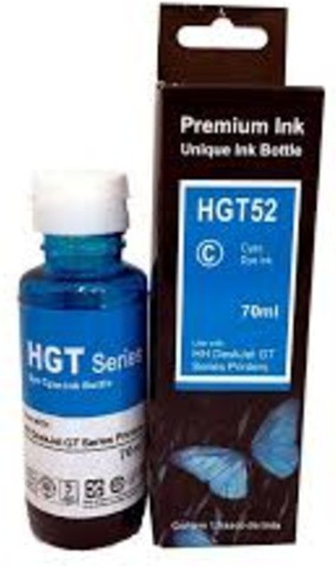 Printwell GT52 Cyan Refill Ink for HP Inkjet GT5820 / 5810 / GT5861 Printer 70 ML Each (Pack of 4) Single Color Ink(Cyan)