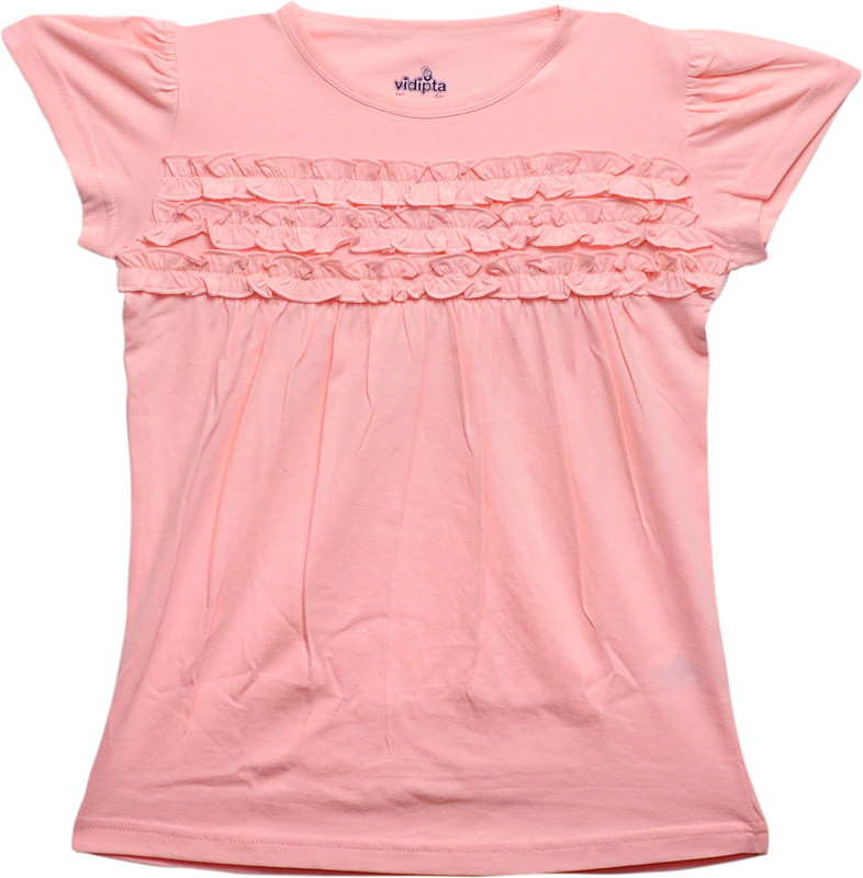vidipta Girls Casual Cotton Blend Top(Pink, Pack of 1)
