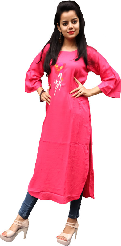 the majestic creation Casual Resham Embroidery Women Kurti(Pink)