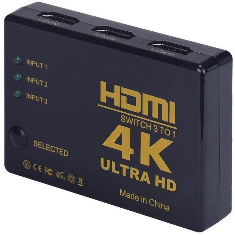 spincart HDMI Switch 4k Intelligent 3-Port HDMI Switcher Splitter, UHD 2K 4K Support, Full HD 1080P, 3D, Switch Splitter With Remote Control Media Streaming Device(Black)